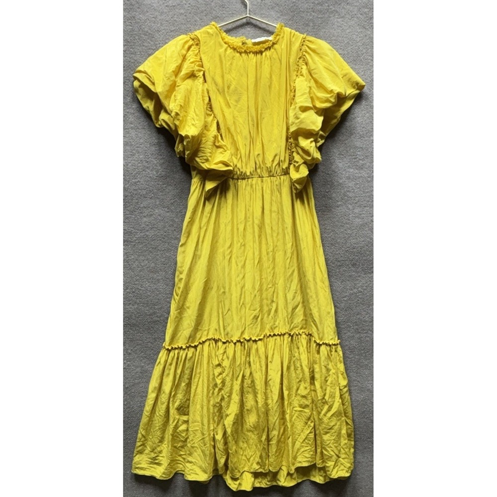 ULLA JOHNSON Gown 100% Silk Long Maxi Dress Yellow Size 4 Ruffle Flutter *READ*